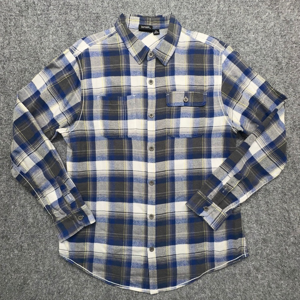 Burnside Flannel Shirt Mens XL Blue White Plaid Long Sleeve Excellent Condition‎